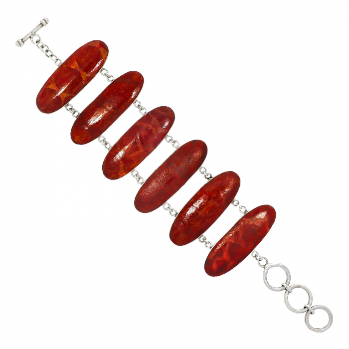 Brățară argint statement cu pietre naturale de coral [2]