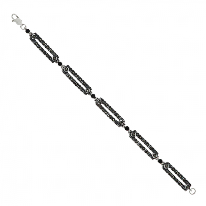 Brățară vintage elegantă din argint cu marcasite și agate negre [2]
