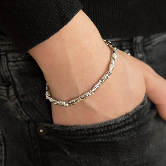 Brățară din argint bărbătească cu elemente mobile tubulare [2]