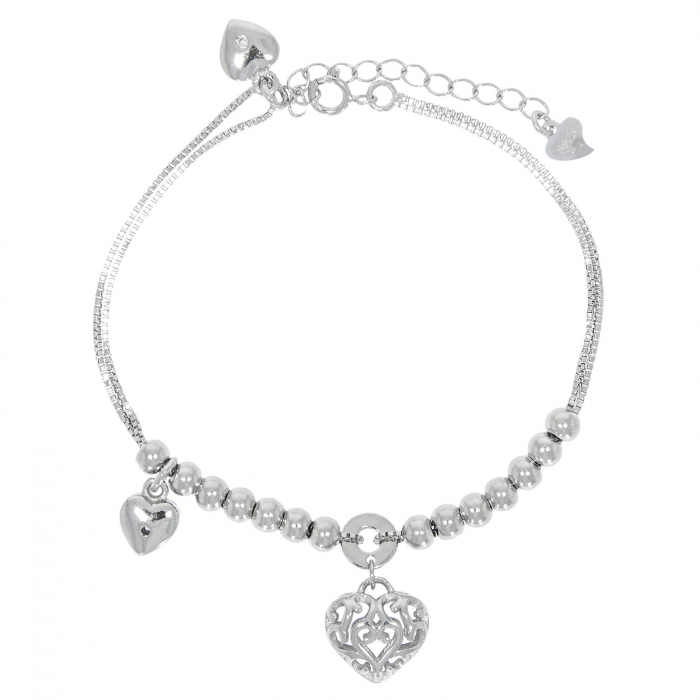 Brățară din argint rodiat cu talismane inimi și biluțe [2]