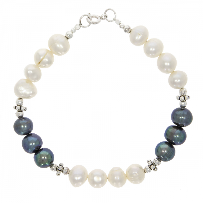 Bratara din argint cu perle albe și gri sidefat [2]