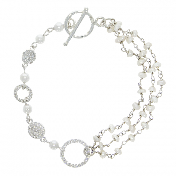 Bratara argint moderna cu perle de cultura si cristale din zirconiu [2]
