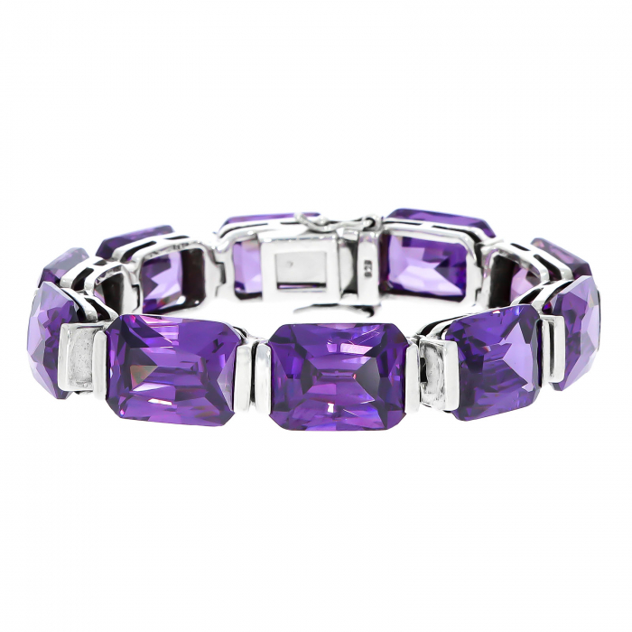 Brățară statement din argint rodiat cu cristale violet cubic zirconia [2]