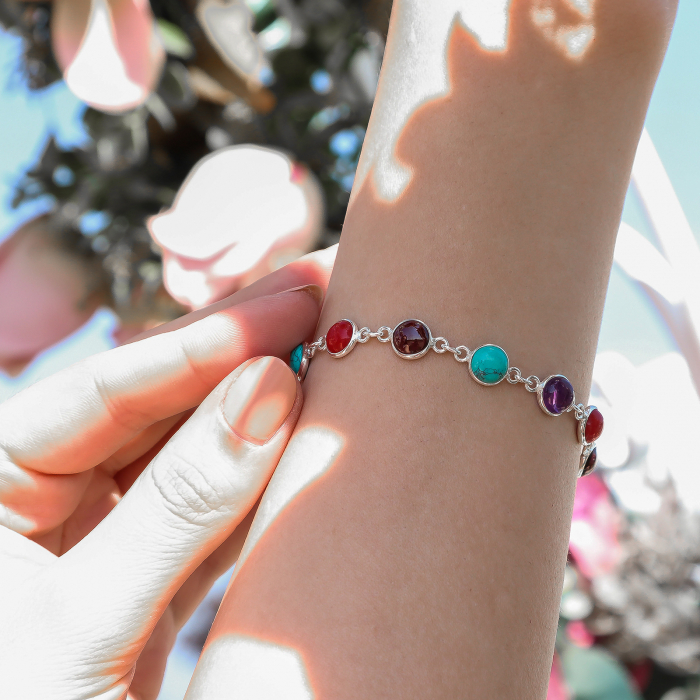 Brățară din argint cu pietre rotunde semiprețioase [2]