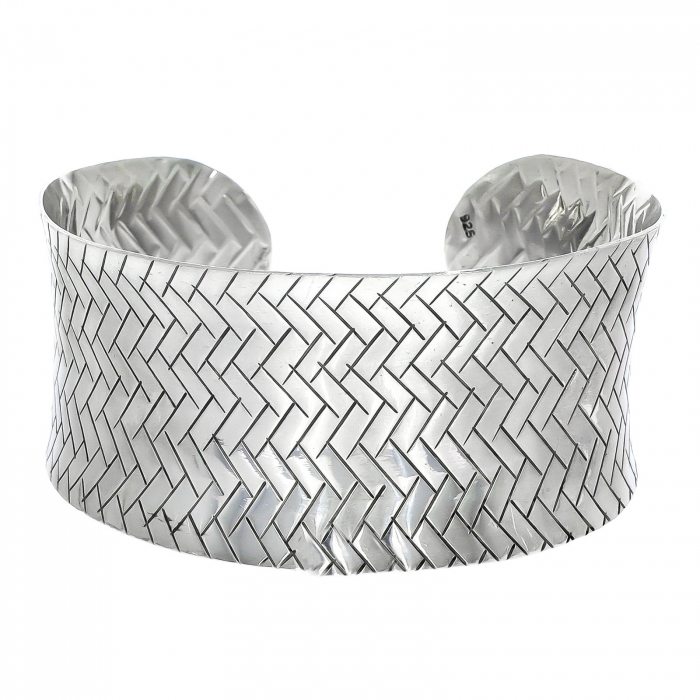 Brățară statement semi-rigidă argint antichizat cu model împletit [2]