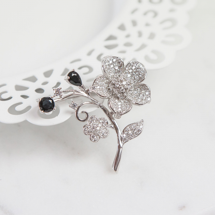 Broșă - pandantiv floare din argint cu zirconii [4]