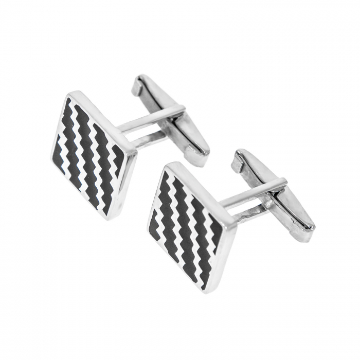 Butoni patrati din argint cu email negru [3]