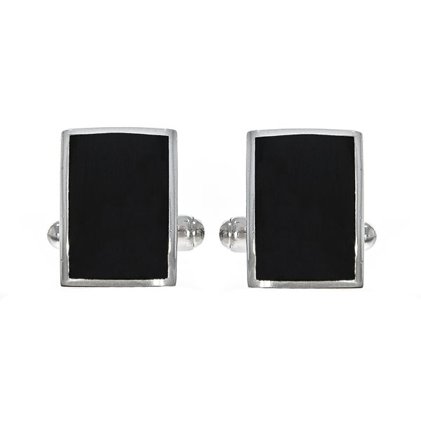 Butoni eleganți din argint rodiat 925 model dreptunghiular cu email negru [2]