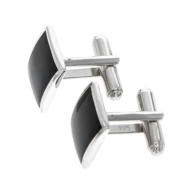 Butoni eleganți din argint rodiat 925 model dreptunghiular cu email negru [4]