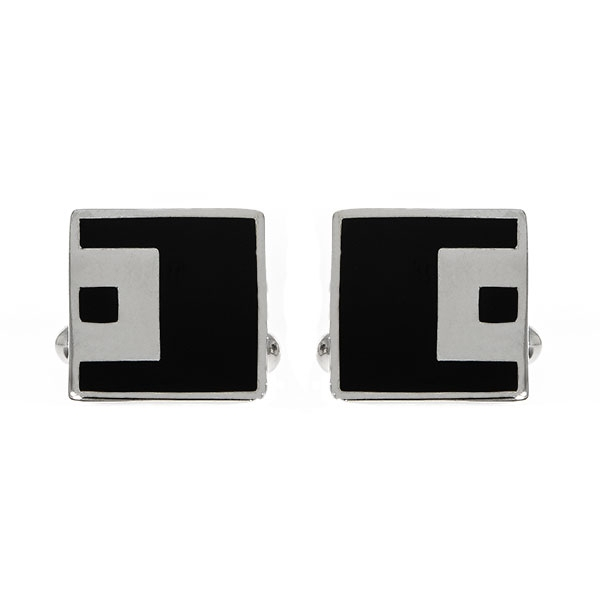 Butoni eleganți din argint rodiat 925 model pătrat cu email negru [3]