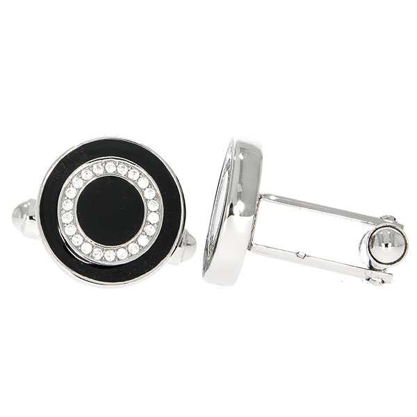 Butoni eleganți rotunzi din argint cu email negru și cristale [3]