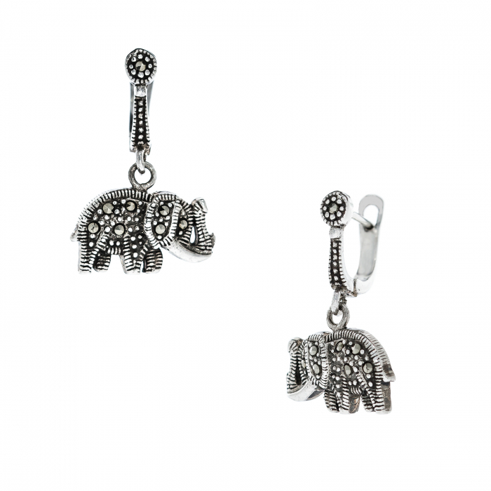 Cercei argint antichizat elefanți cu cristale de marcasită [2]