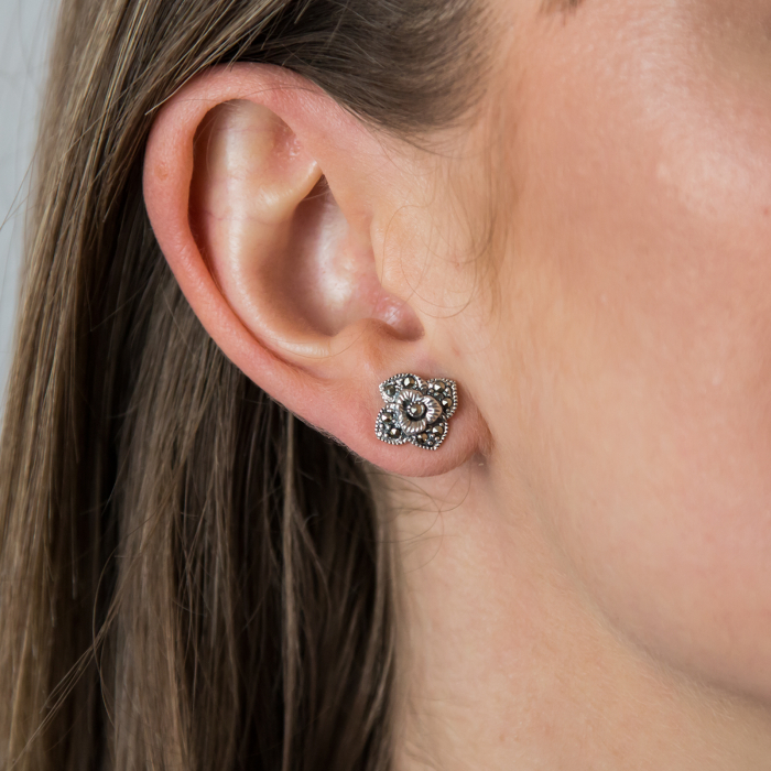 Cercei floare din argint 925 cu marcasite [2]