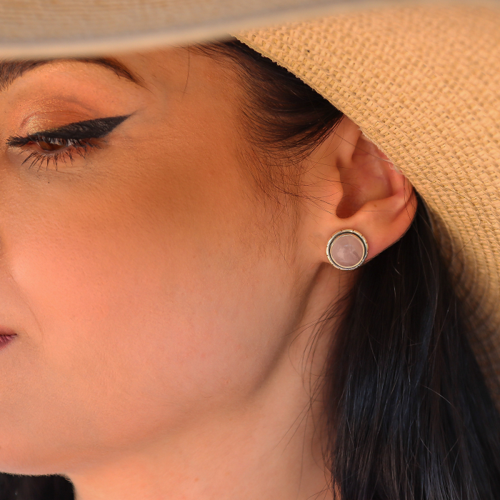 Cercei rotunzi din argint cu piatra Cuart roz [2]