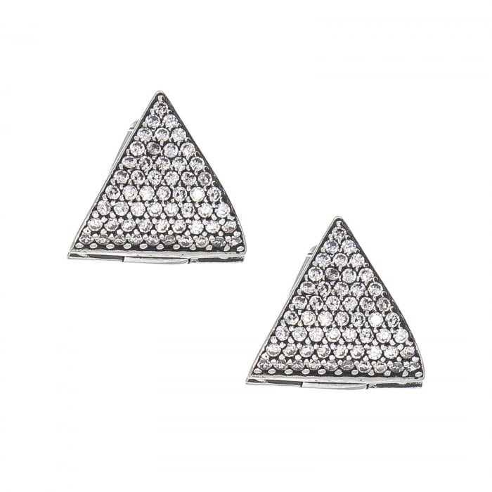 Cercei din argint, model geometric cu zirconiu [1]