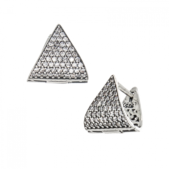Cercei din argint, model geometric cu zirconiu [2]