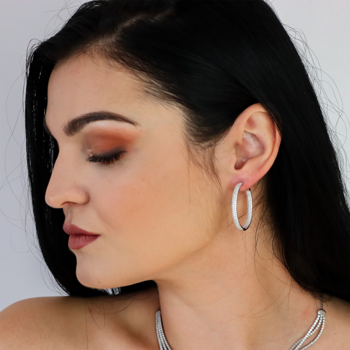 Cercei din argint rotunzi cu cristale de zirconiu transparent [2]