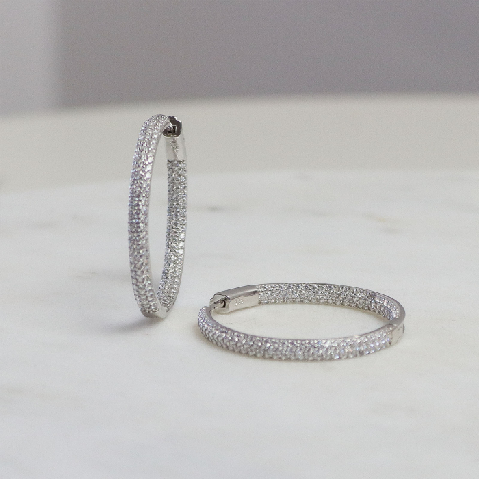 Cercei din argint rotunzi cu cristale de zirconiu transparent [3]