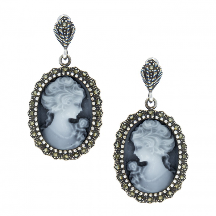 Cercei din argint cu camee si marcasite [2]