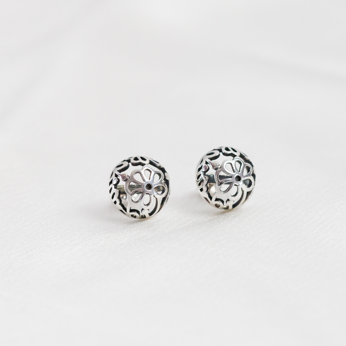 Cercei argint 925 bănuț bombat cu model floral [2]