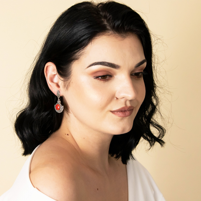 Cercei argint cu coral si marcasite [1]