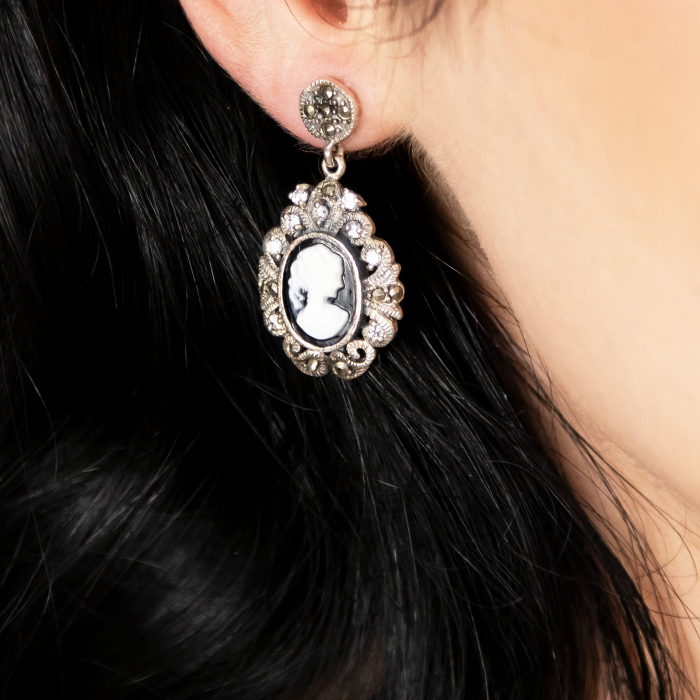 Cercei argint cu camee, zirconiu si marcasite [3]