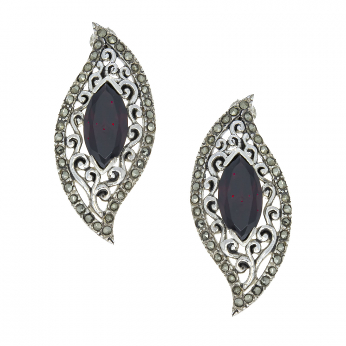 Cercei din argint cu granat si marcasite [2]