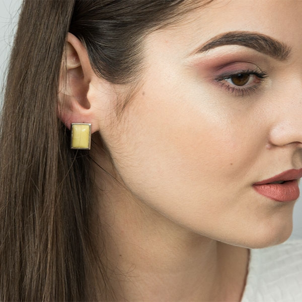 Cercei din argint pe lob, model dreptunghiular cu chihlimbar galben natural [2]