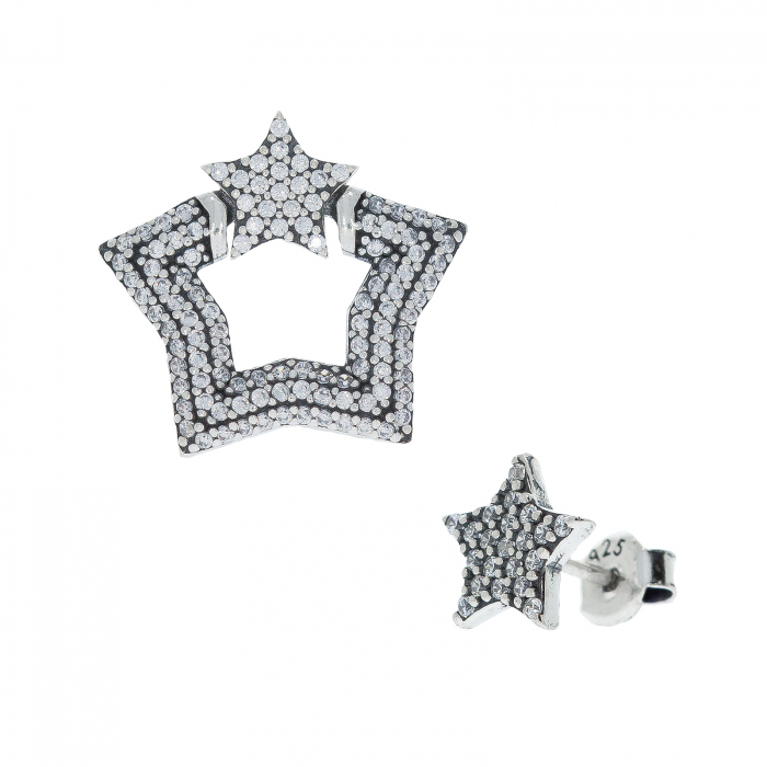 Cercei stea din argint 925 cu zirconiu transparent [2]