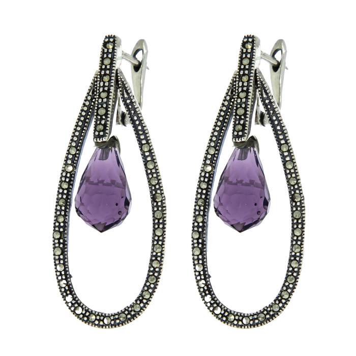 Cercei argint lungi cu ametist si marcasite [2]