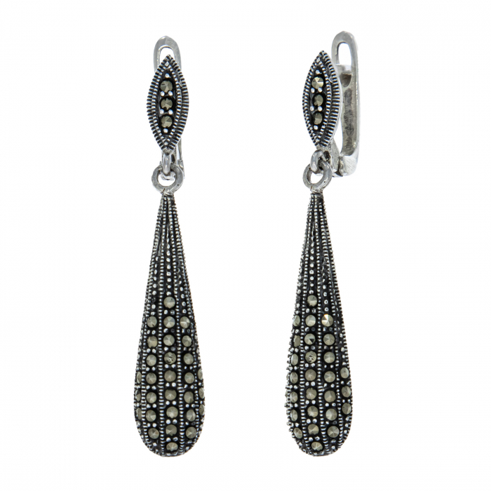 Cercei lungi din argint cu marcasite [2]