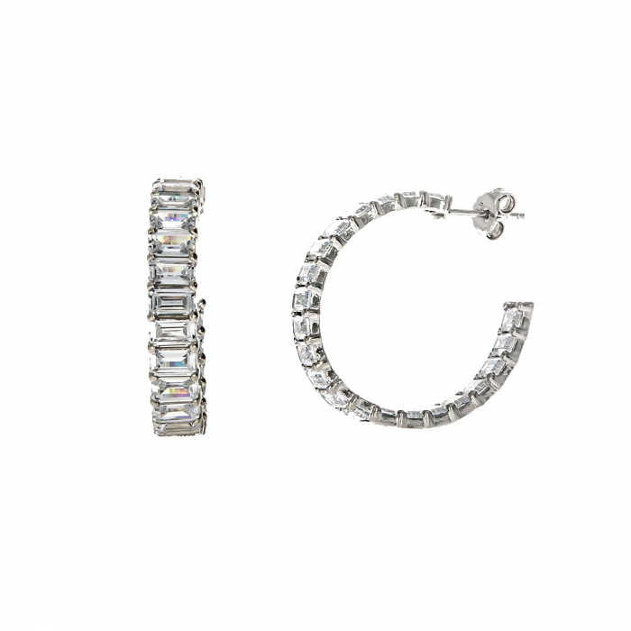 Cercei semirotunzi din argint 925 rodiat decorați cu zirconii [2]