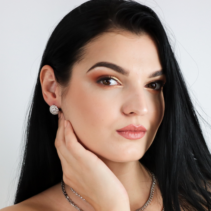 Cercei din argint rotunzi cu cristale de zirconiu transparent [4]