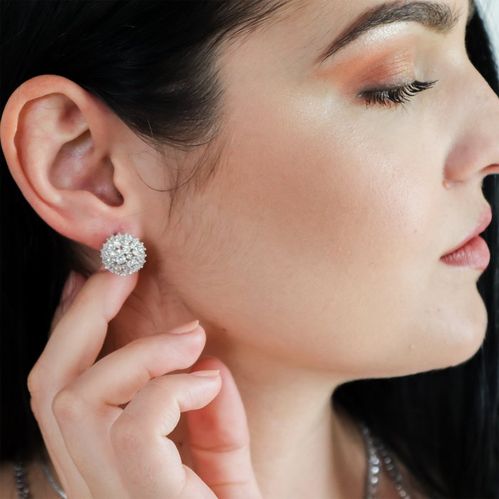 Cercei din argint rotunzi cu cristale de zirconiu transparent [2]