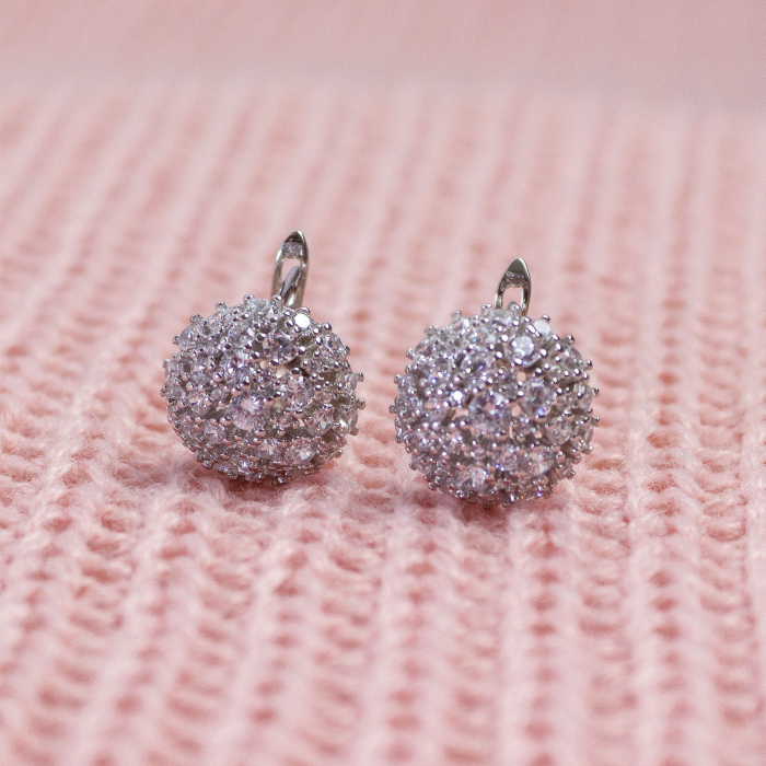 Cercei din argint rotunzi cu cristale de zirconiu transparent [3]