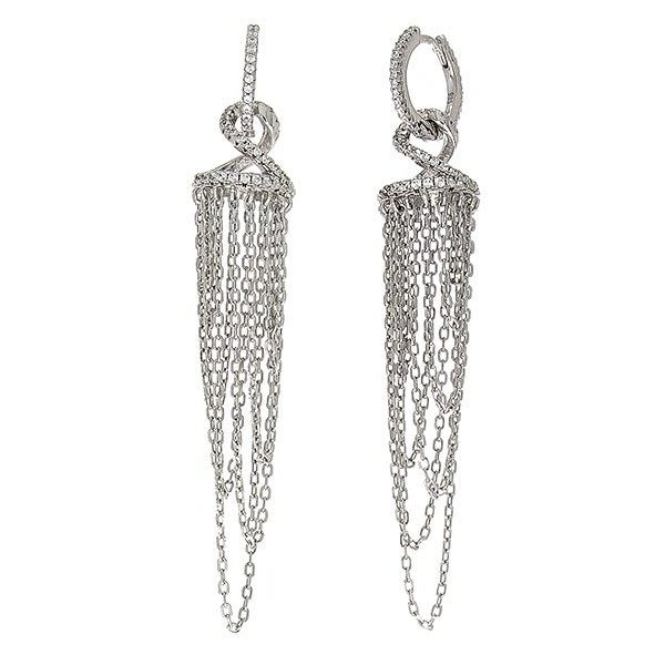 Cercei argint eleganți, lungi cu lănțișoare și cristale de zirconiu [4]