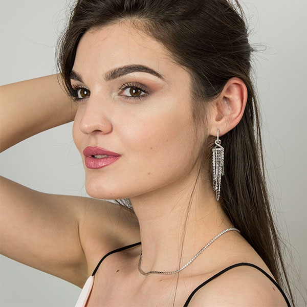 Cercei argint eleganți, lungi cu lănțișoare și cristale de zirconiu [3]