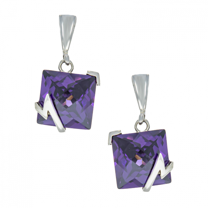 Cercei din argint patrati cu zirconiu violet [2]