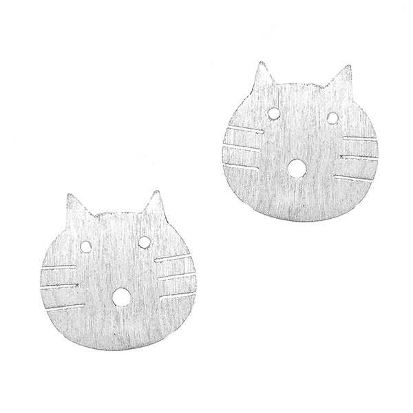 Cercei din argint pe lob, aspect satinat cu model pisicuțe [1]
