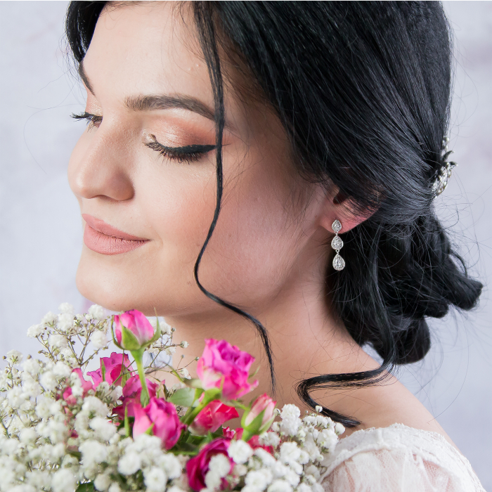 Cercei lungi de mireasă cu zirconiu incolor [2]