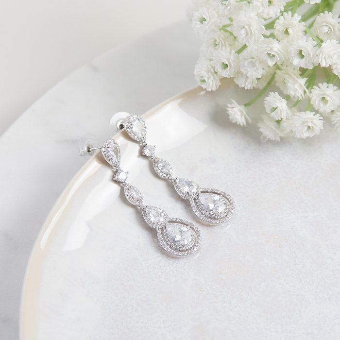 Cercei lungi, cu zirconii, pentru mireasă [3]