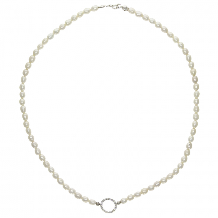 Colier din argint cu perle de cultura ovale si element central cu zirconii transparente [2]