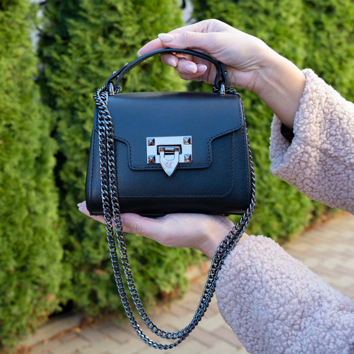 Geantă mini din piele naturală neagră [3]