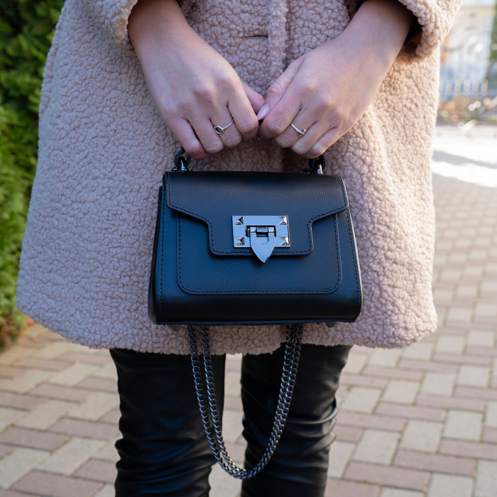 Geantă mini din piele naturală neagră [2]