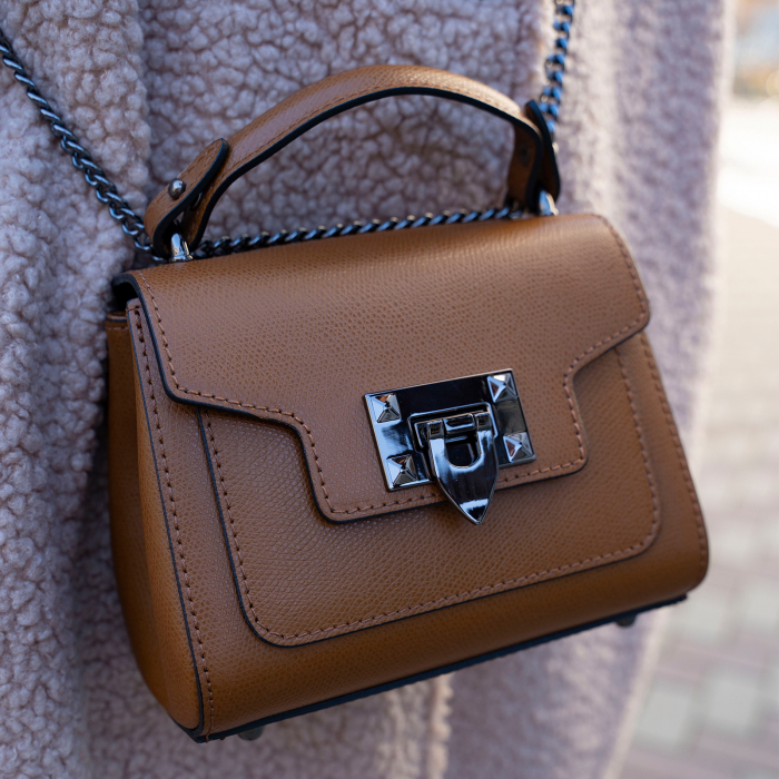 Geantă mini din piele naturală maro [3]