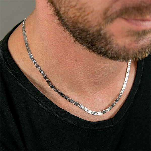 Lanț din argint pentru bărbați, lungime medie, model plăcuțe gravate [2]