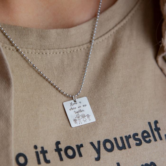 Lanț din argint cu bile și medalion pătrat personalizat [2]