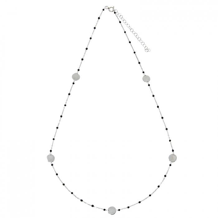 Lanț argint la baza gâtului cu mărgele mici negre și bănuți [2]