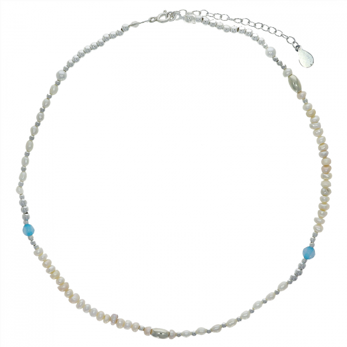 Lant la baza gatului din argint cu margele de cristale,argint si perle [2]