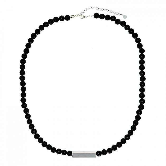 Lant argint unisex cu margele din onix si element din argint personalizabil [3]
